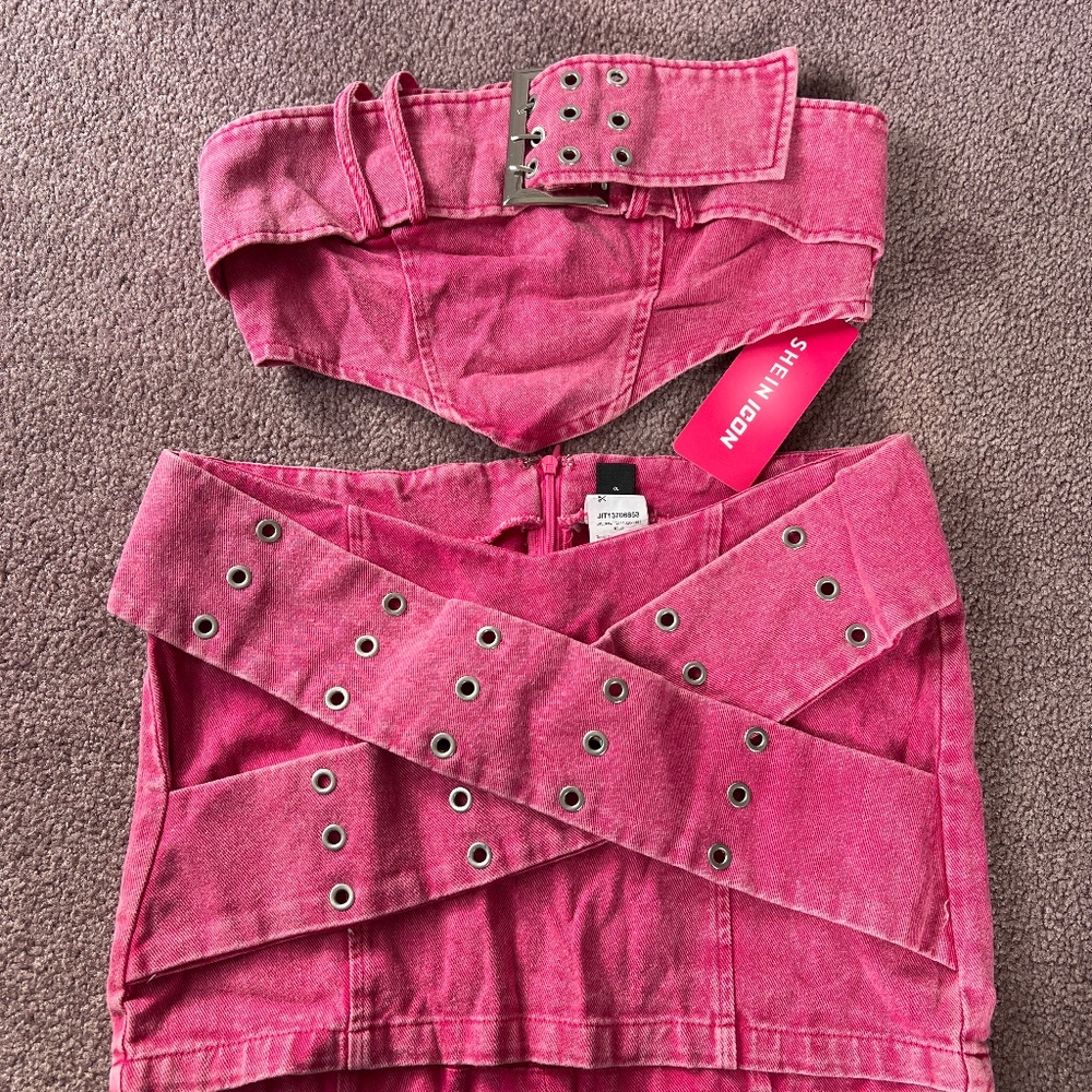 Pink 2 Piece denim set